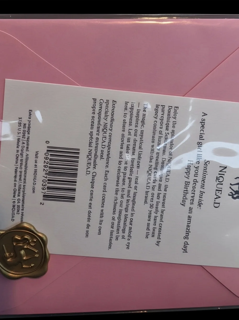 Niquead Pink Envelope with Gold Wax Seal Card Set Of 6